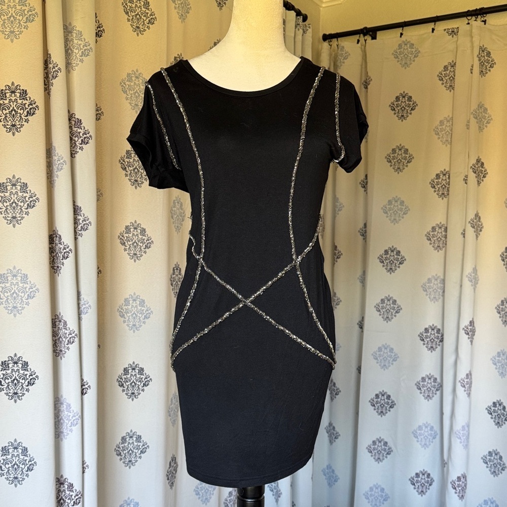 Sweet Rain Black t-shirt Dress with Silver beading